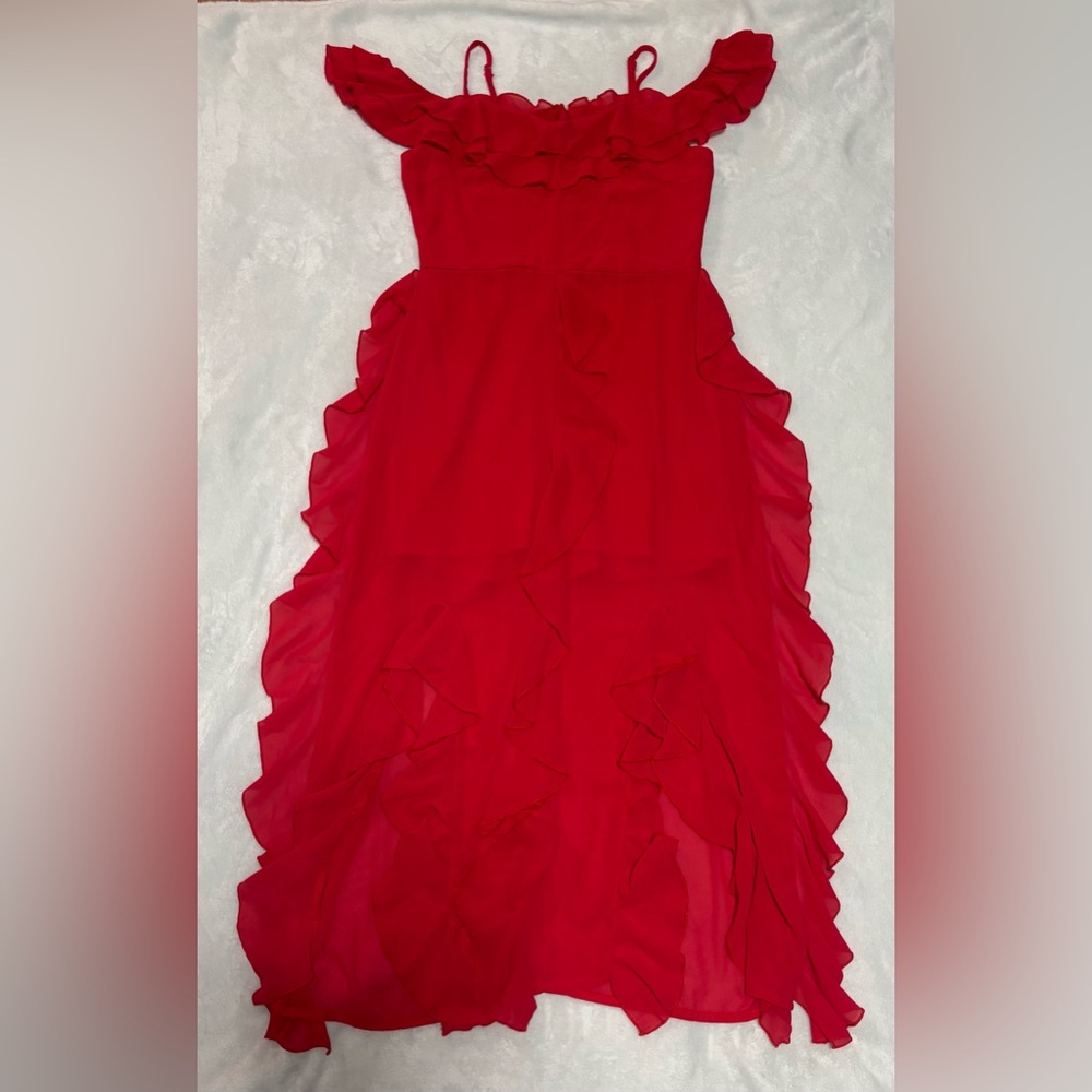 Red Ruffle High-Low Dress - Women